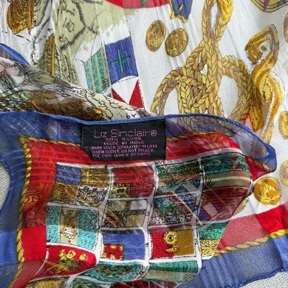Vintage Liz Sinclair Square Sheer Scarf 100% Rayon Emperors Conquerors 31x31” - Picture 5 of 7